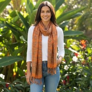Abstract Sun Floral Rectangle Scarf Women OS‎ Orange Blue Tribal Tropical Boho